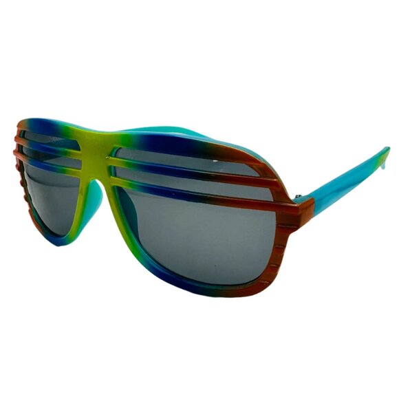 9066 | Glow in the Dark Rainbow Aviator Shutter Sunglasses - Picture 2 of 5
